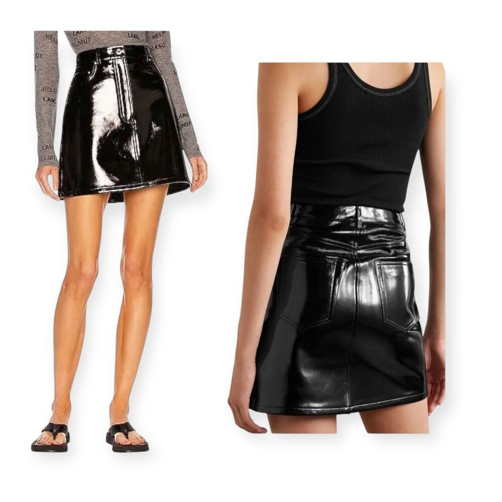 Helmut Lang Black Patent Leather Mini Skirt Size 0 NWT 5 Pocket